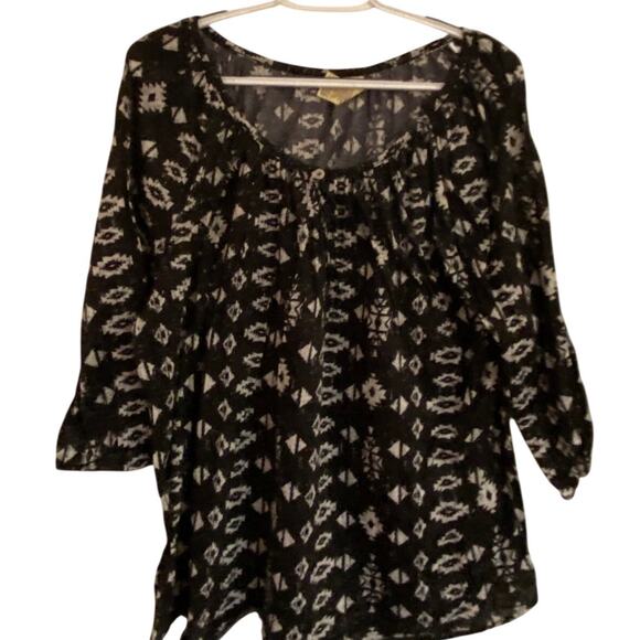 Faded Glory Black & White Boho Print Peasant Blouse Size XL - Picture 3 of 5